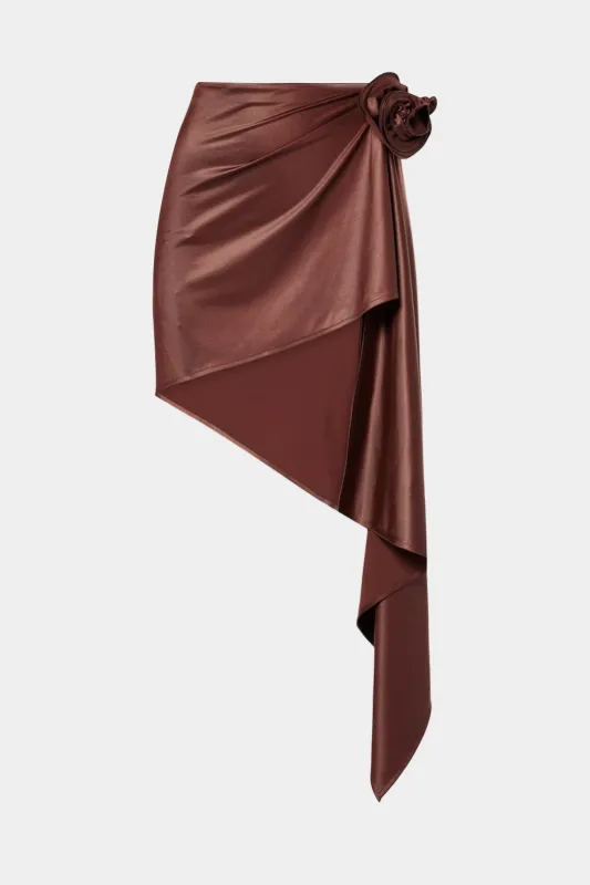 Satin 3D Flower Decor Asymmetrical Ruched Skirt sold by Micas