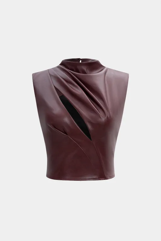 Faux Leather Ruched Cut Out Tank Top sold by Micas