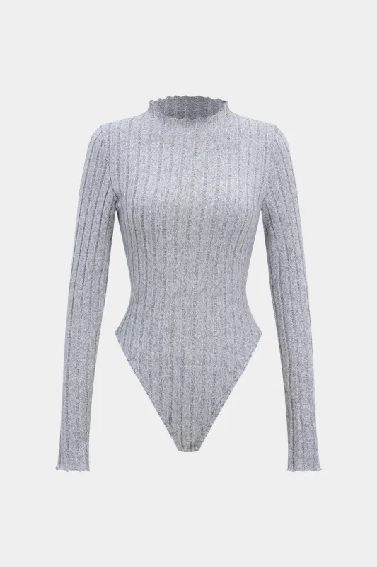 Scallop Edge Ribbed Long Sleeve Bodysuit sold by Micas