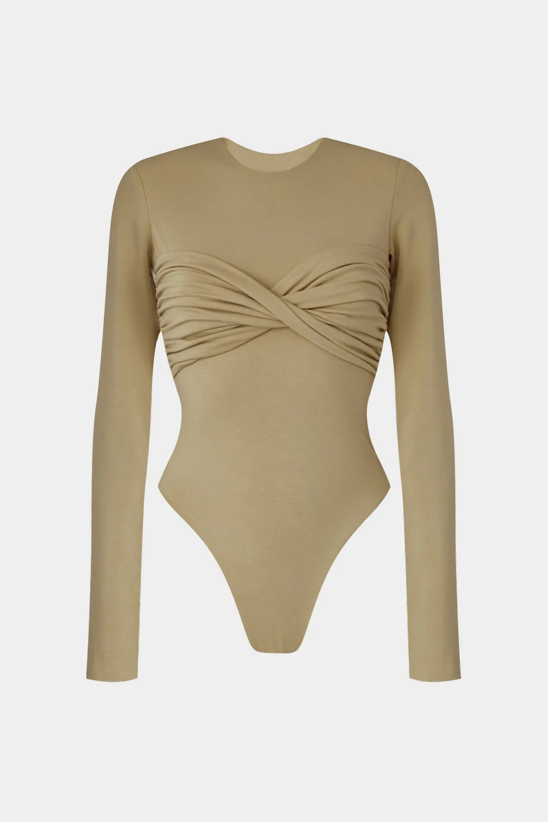 Knit Round Neck Twist Knot Long Sleeve Bodysuit sold by Micas