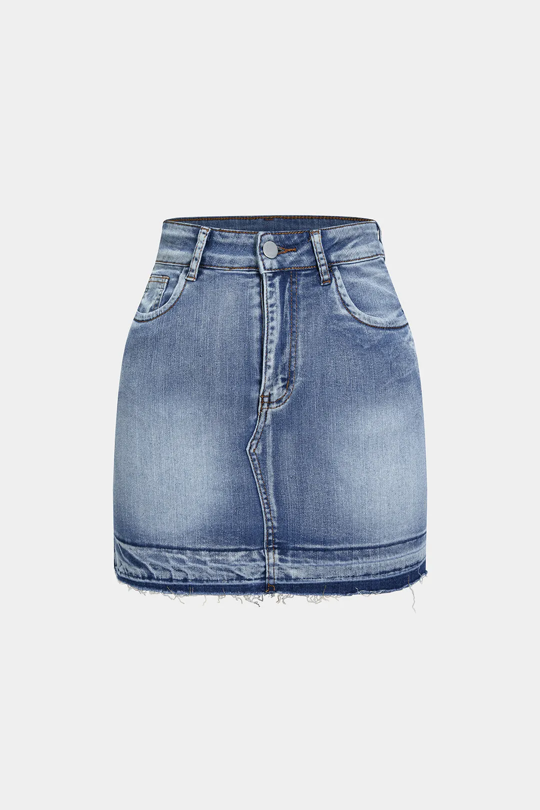 Denim Fringe Trim Mini Skirt sold by Micas