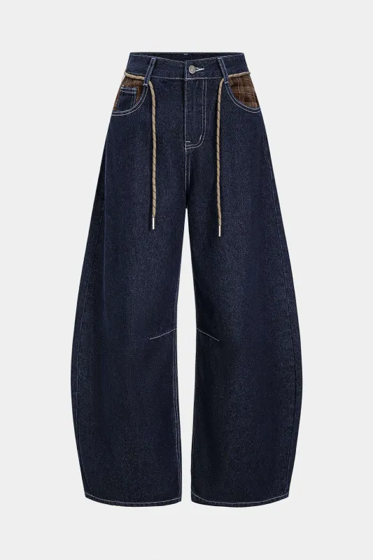 Denim Patchwork Tie-Up Wide Leg Jeans sold by Micas