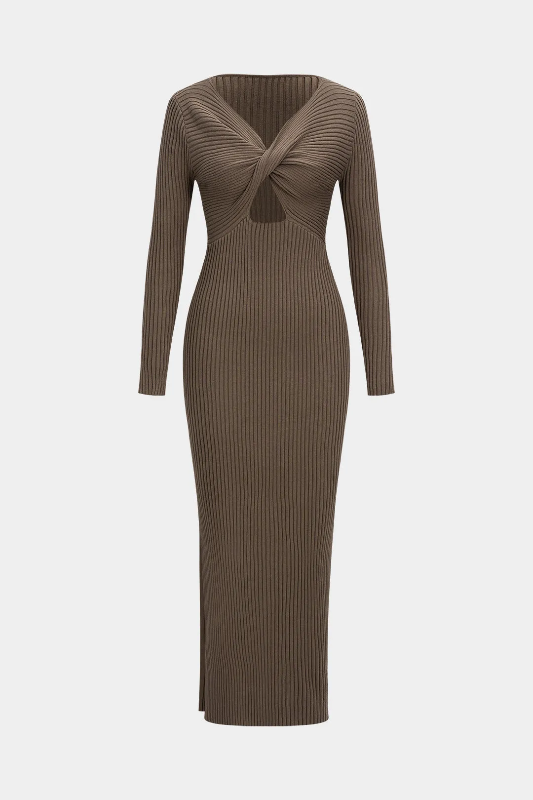 Knit Twist Knot Hollow Out High Slit Long Sleeve Dress sold by Micas