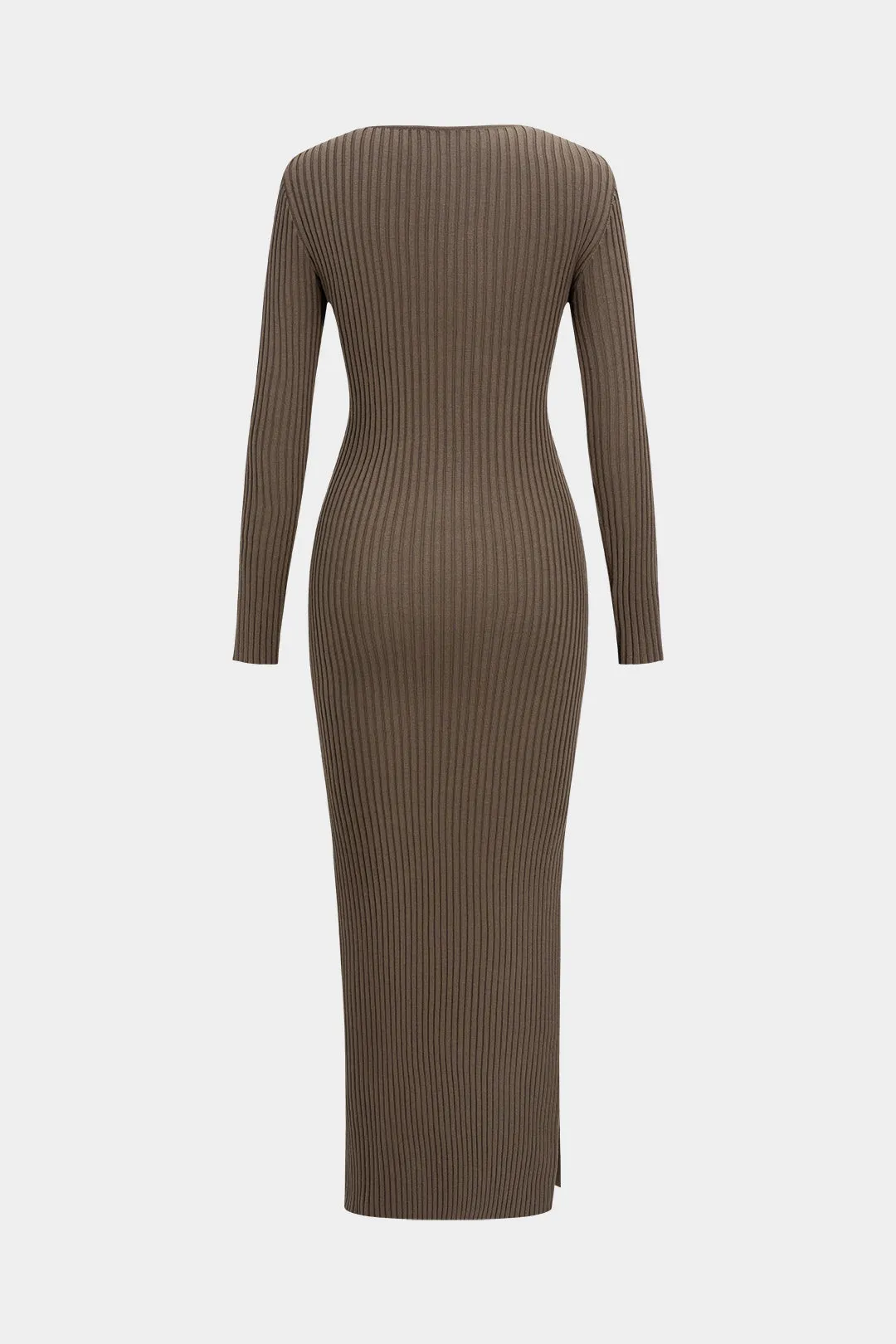Knit Twist Knot Hollow Out High Slit Long Sleeve Dress sold by Micas product image thumbnail 2