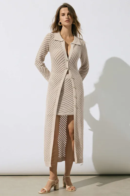 Knit Cut Out Button Long Cardigan And Mini Skirt Set sold by Micas