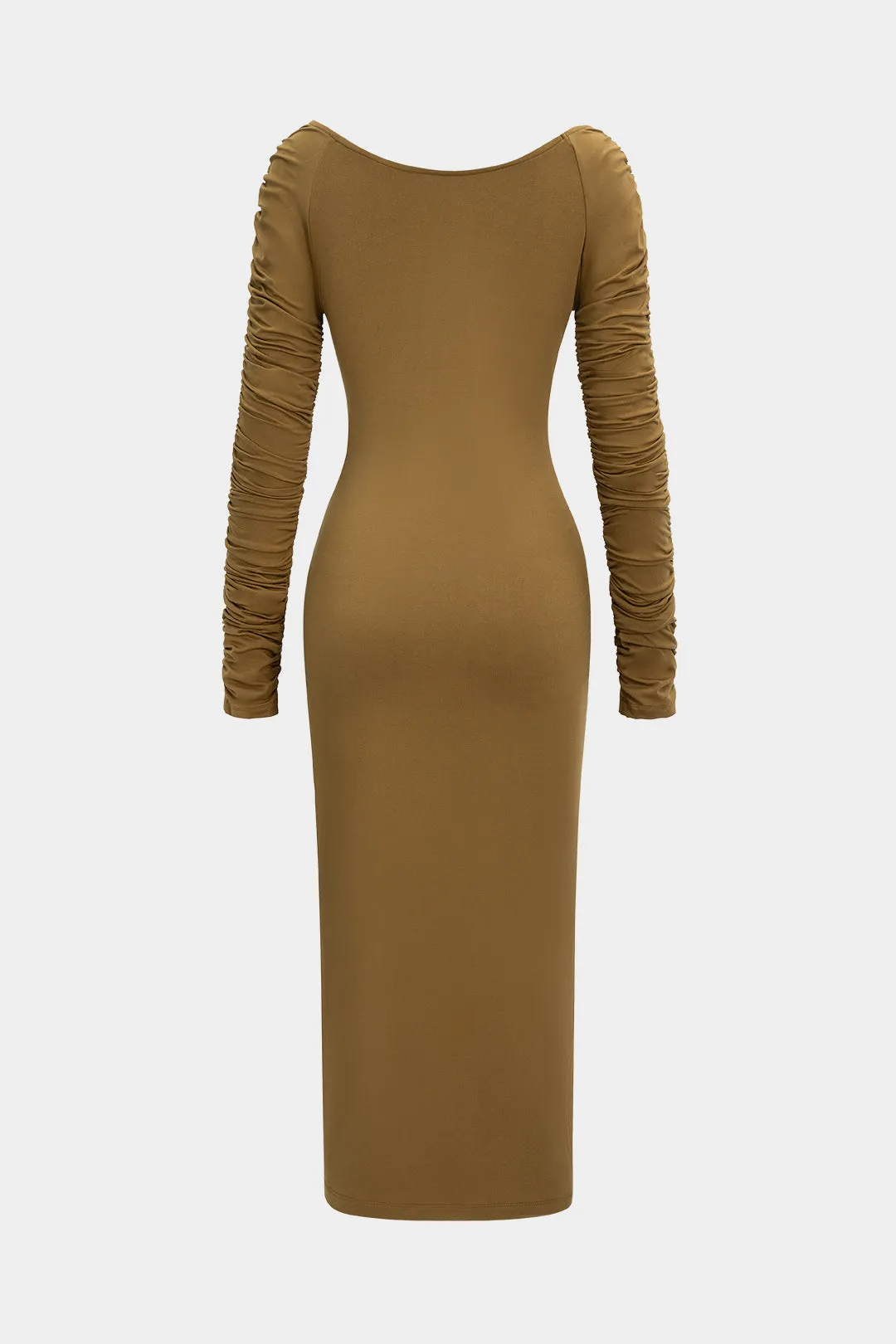 Round Neck Ruched Long Sleeve Midi Dress sold by Micas product image thumbnail 2