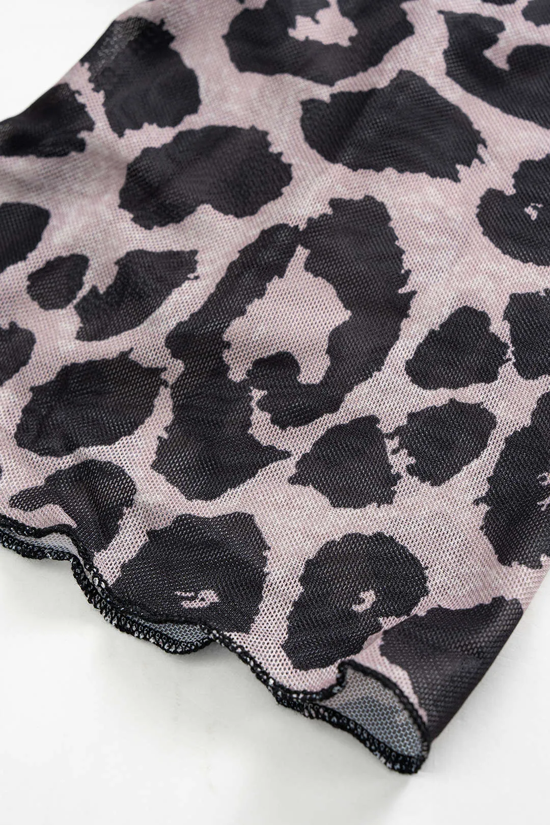 Leopard Print Mesh Backless Long Sleeve Midi Dress sold by Micas product image thumbnail 4