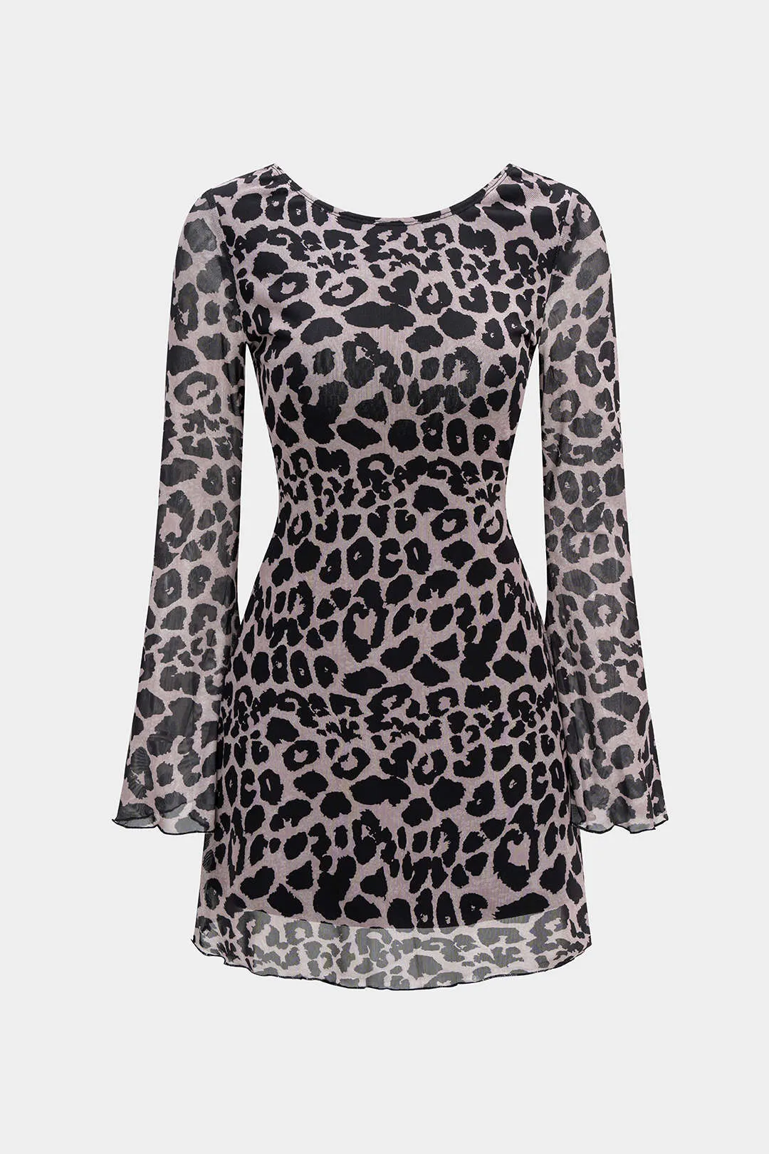 Leopard Print Mesh Backless Long Sleeve Midi Dress sold by Micas