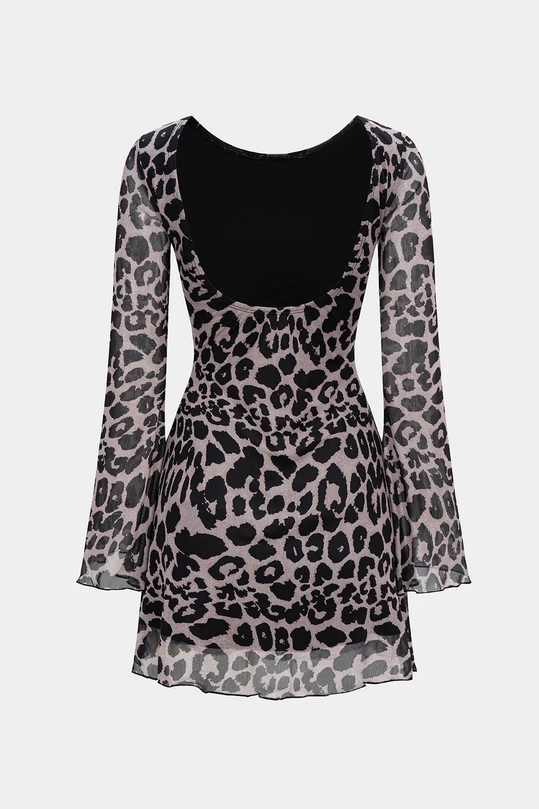 Leopard Print Mesh Backless Long Sleeve Midi Dress sold by Micas product image thumbnail 2