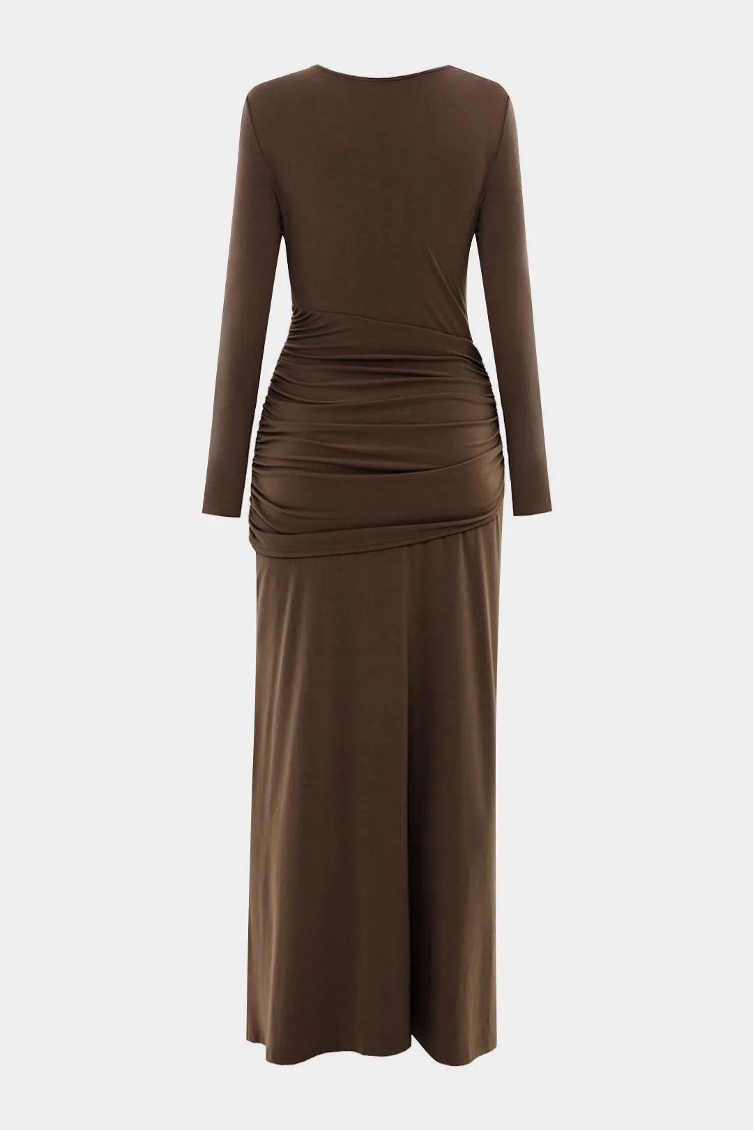 Metallic Ruched Asymmetrical Neck Long Sleeve Maxi Dress sold by Micas product image thumbnail 4