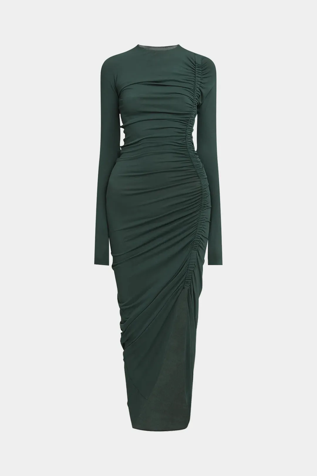 Round Neck Ruched Long Sleeve Maxi Dress sold by Micas