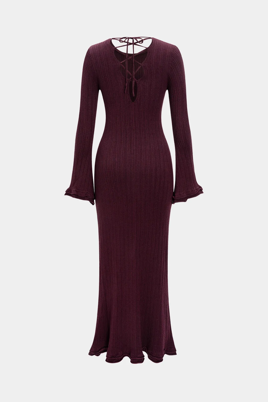Knit Round Neck Tie-Back Scallop Edge Long Sleeve Dress sold by Micas product image thumbnail 2