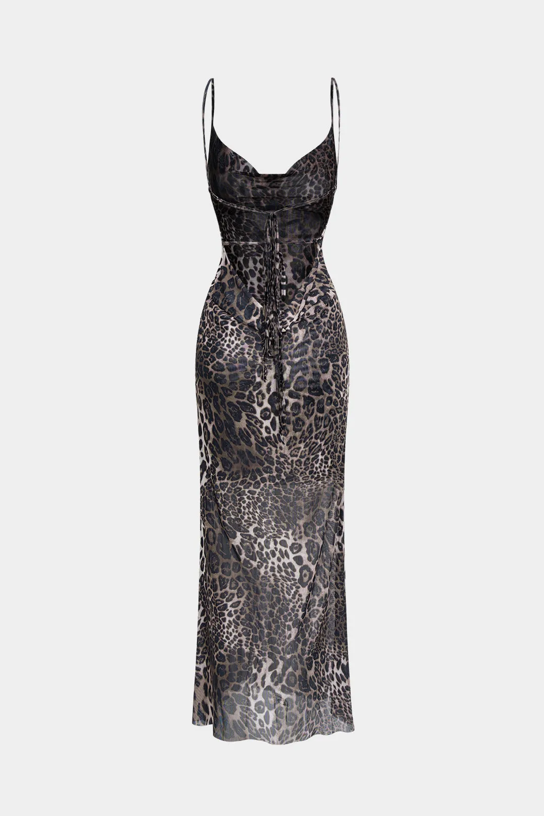 Leopard Print Mesh Backless Tie-Back Sleeveless Maxi Dress sold by Micas product image thumbnail 2