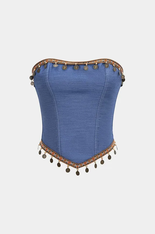 Fringe Trim Strapless Tube Top sold by Micas