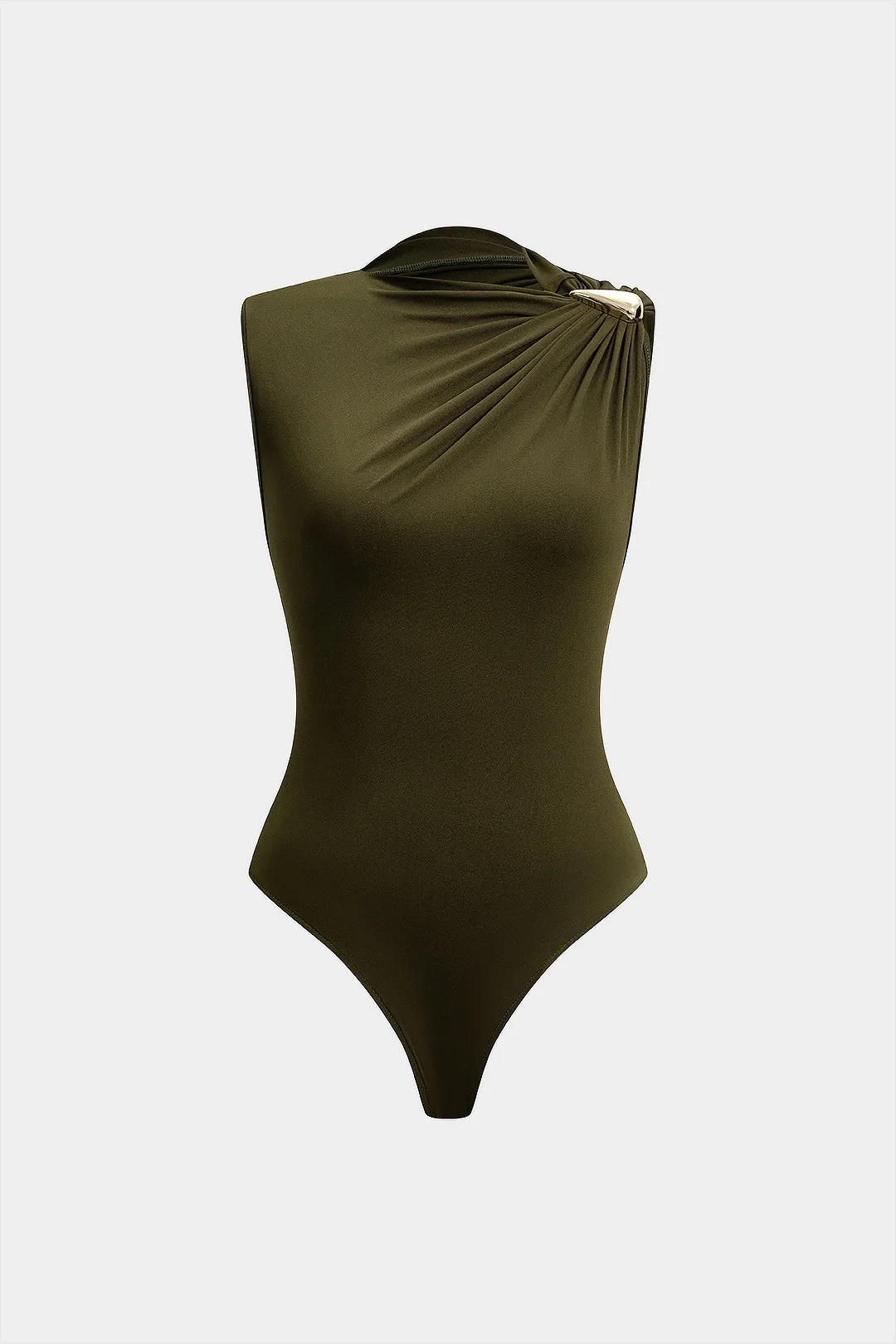 Metallic Ruched Sleeveless Bodysuit sold by Micas