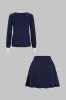 Contrast Button Long-Sleeve Top And High Waist Skirt Set sold by Micas