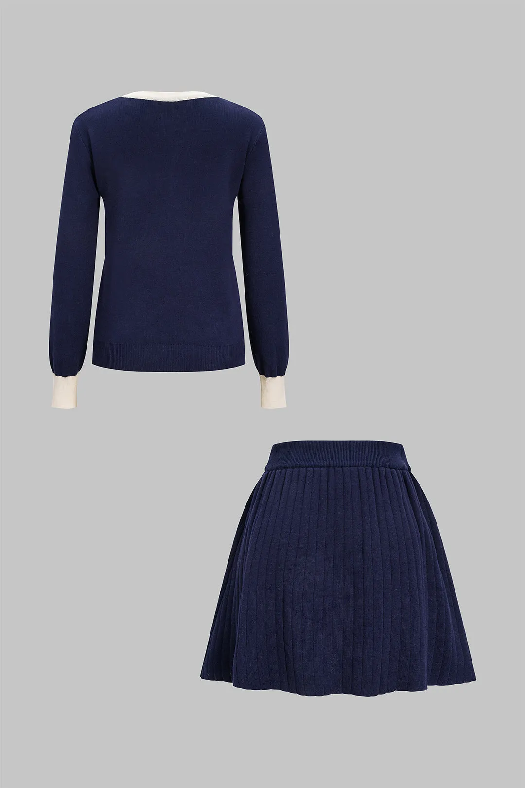 Contrast Button Long-Sleeve Top And High Waist Skirt Set sold by Micas product image thumbnail 2