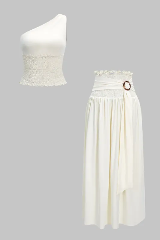 Shirred One Shoulder Cami Top And Strappy Skirt Set sold by Micas