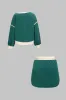 Contrast Binding Long-Sleeve Top And Drawstring Skirt Set sold by Micas
