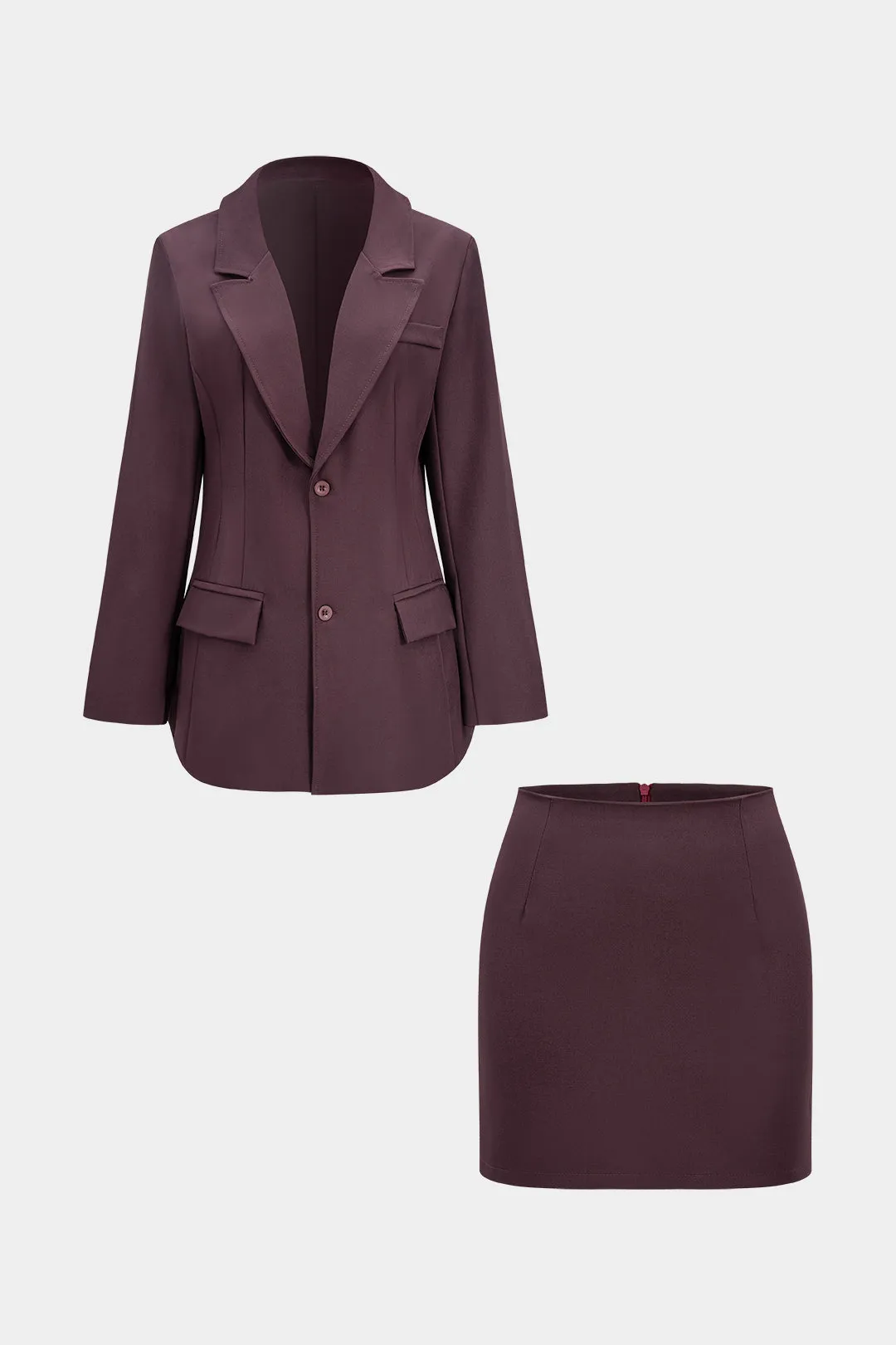 Lapel Button Pocket Cardigan And Mini Skirt Set sold by Micas