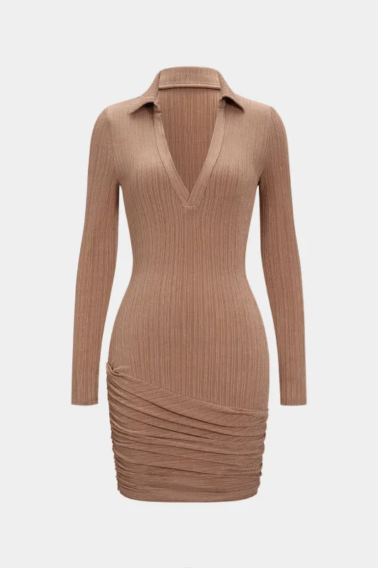 Ruched V-Neck Long Sleeve Mini Dress sold by Micas