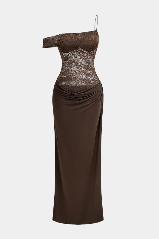 Floral Lace Patchwork Ruched Backless Slip Sleeveless Maxi Dress sold by Micas