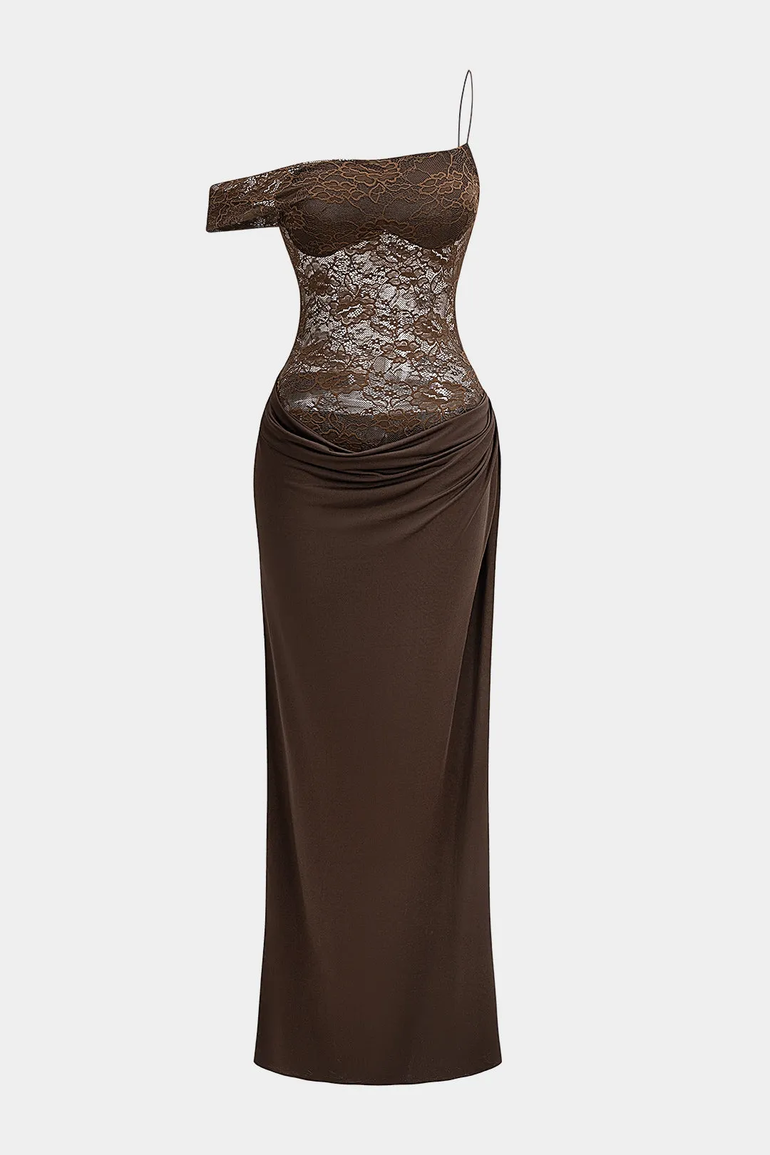 Floral Lace Patchwork Ruched Backless Slip Sleeveless Maxi Dress sold by Micas