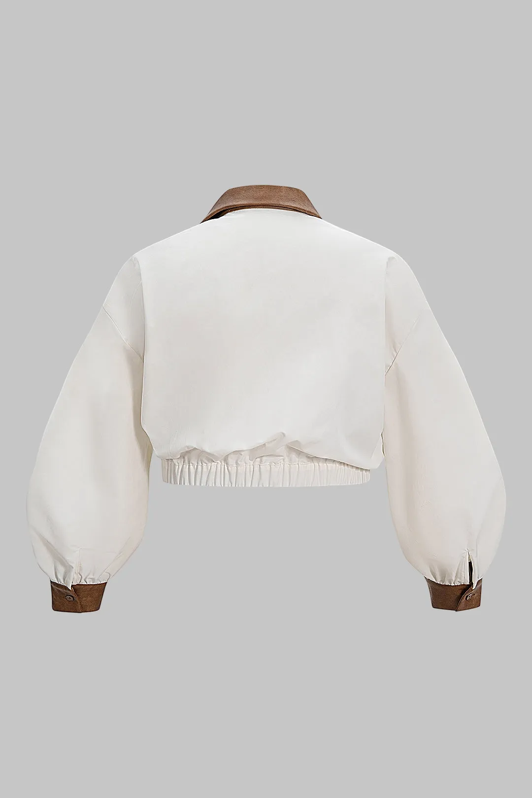 Plus Size Faux Leather Patchwork Smocked Long-Sleeve Shirt sold by Micas product image thumbnail 2