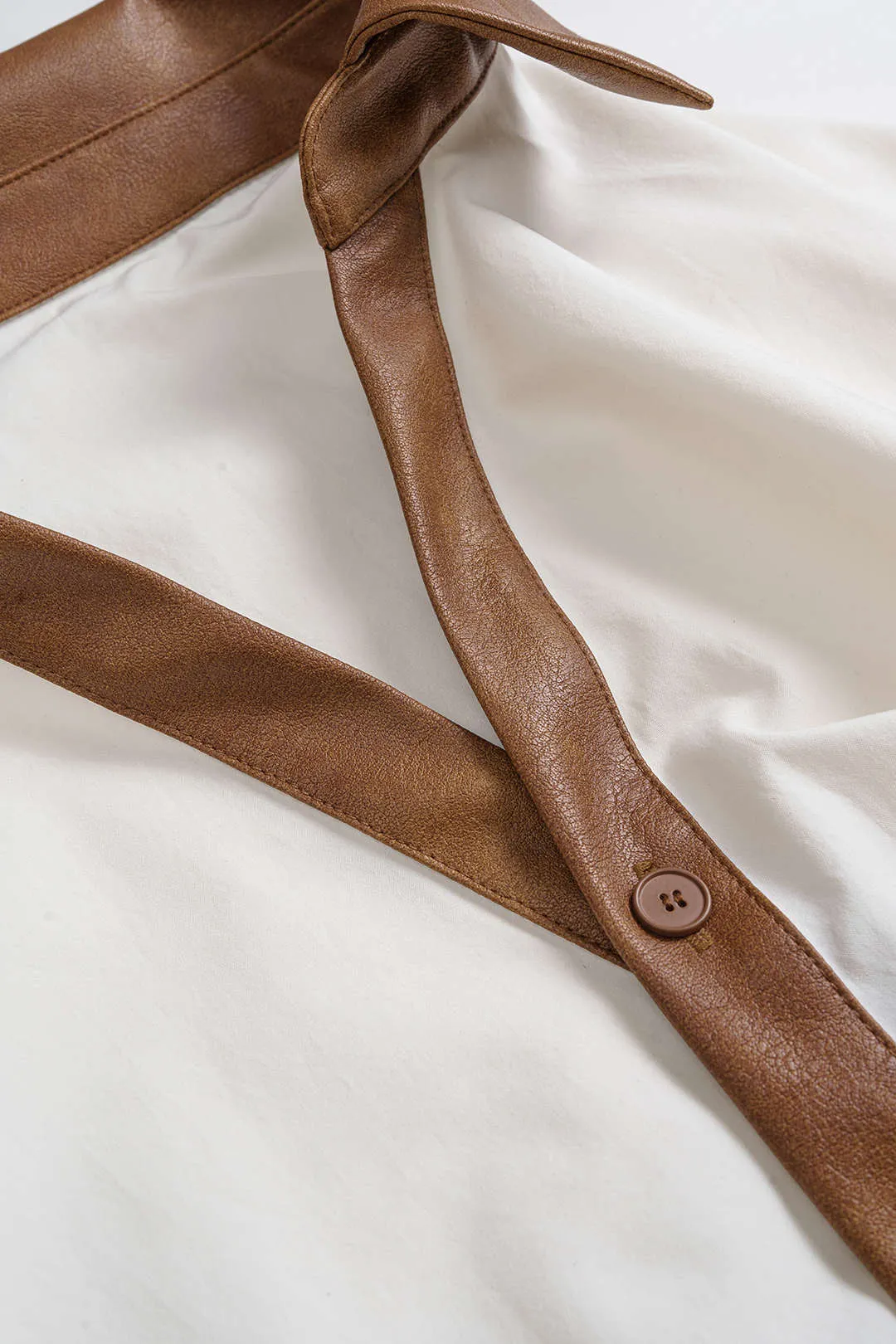 Plus Size Faux Leather Patchwork Smocked Long-Sleeve Shirt sold by Micas product image thumbnail 3