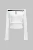 Belted Off Shoulder Cut Out Long-Sleeve Top sold by Micas