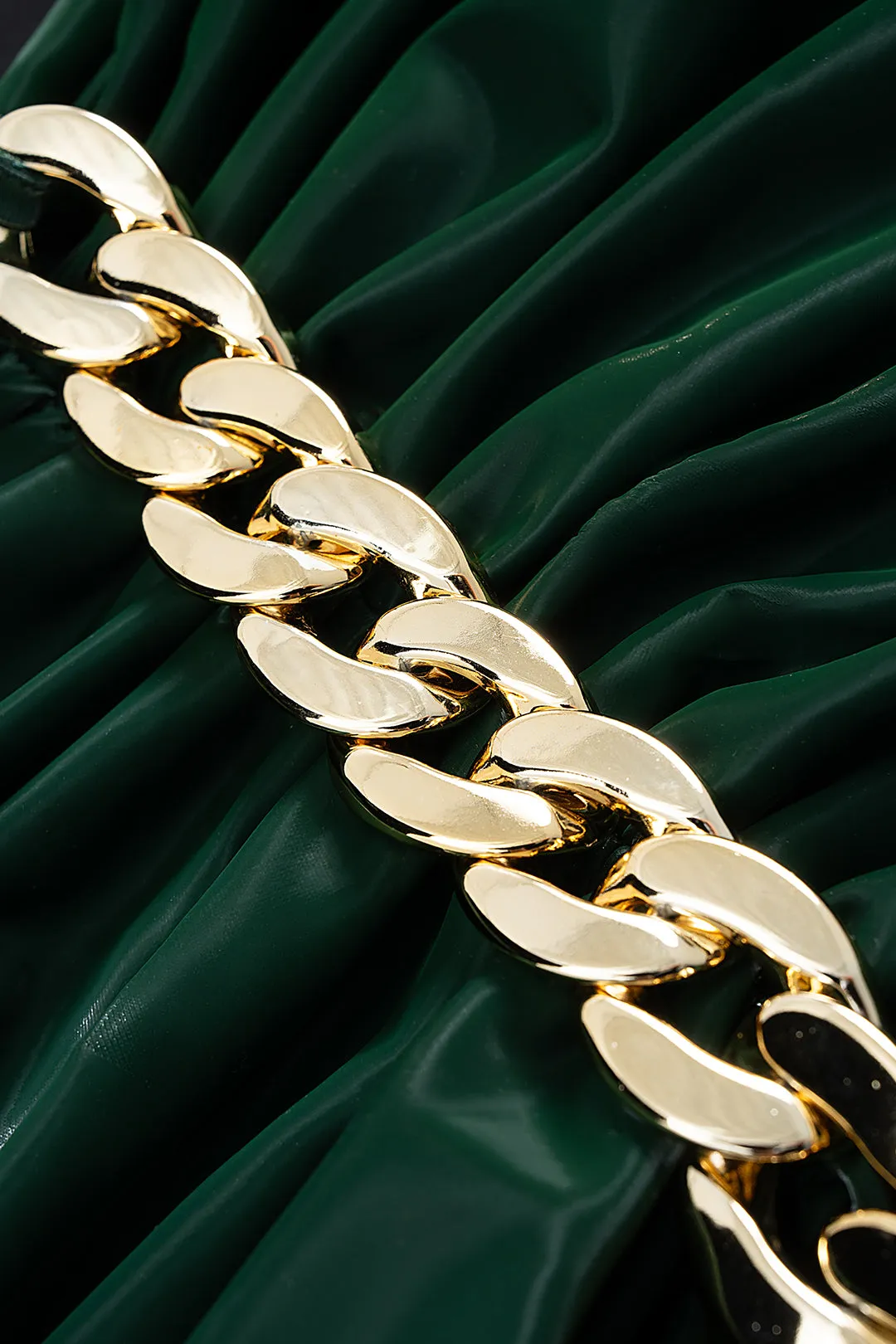 Faux Leather Metallic Chain Ruched Asymmetrical Skirt sold by Micas product image thumbnail 3