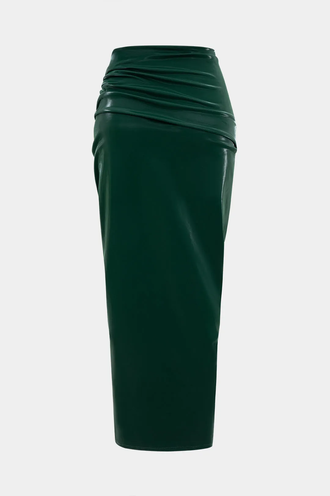 Faux Leather Metallic Chain Ruched Asymmetrical Skirt sold by Micas product image thumbnail 2
