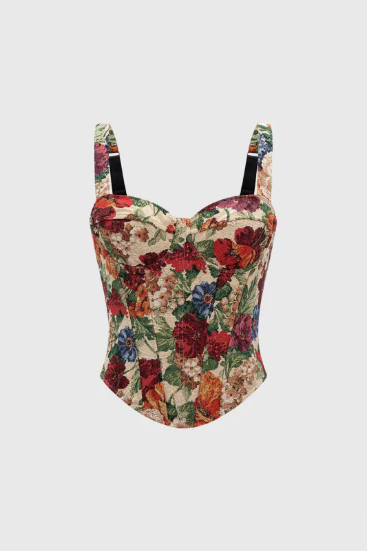 Retro Floral Print Corset Tie-Back Slip Cami Top sold by Micas