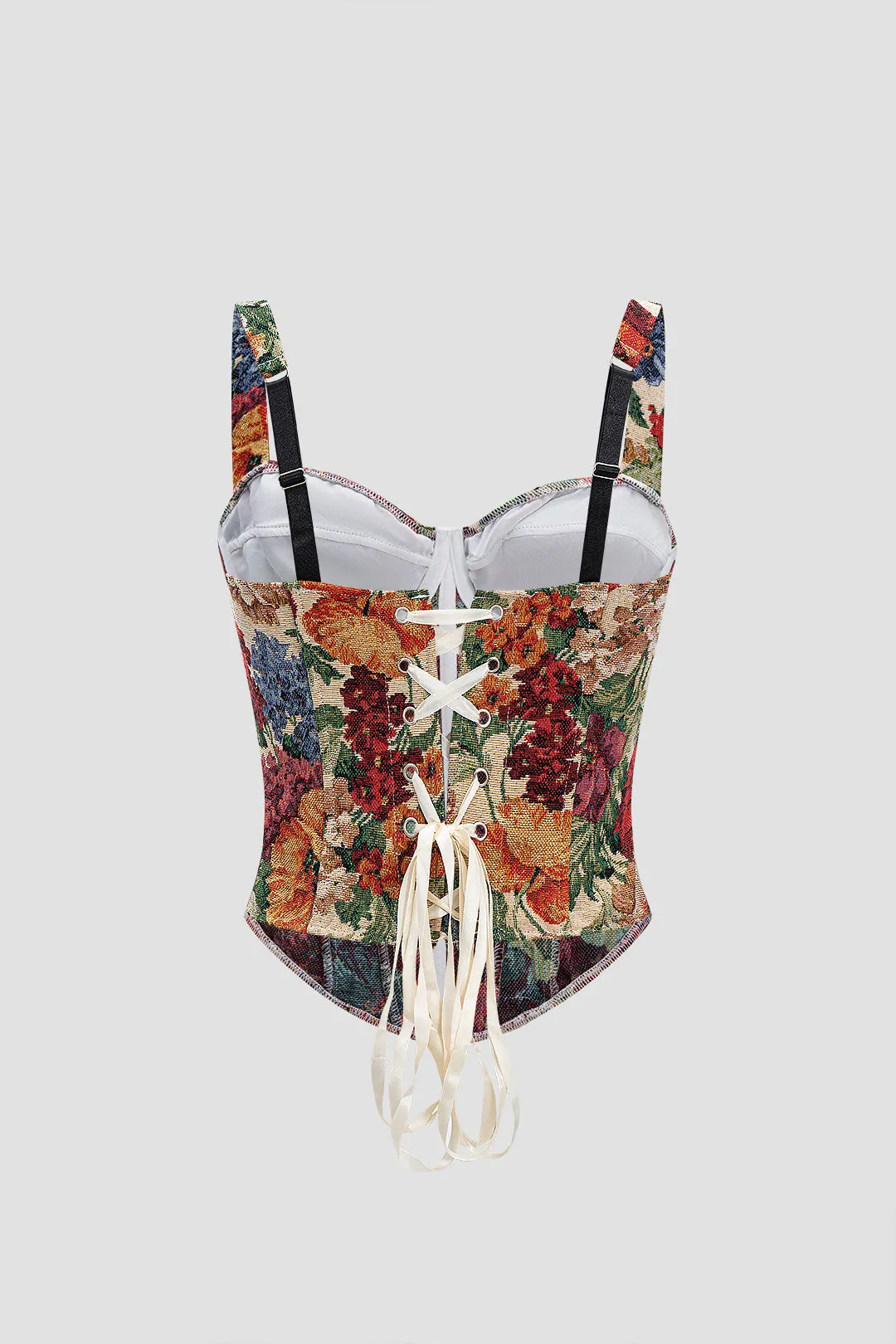 Retro Floral Print Corset Tie-Back Slip Cami Top sold by Micas product image thumbnail 2