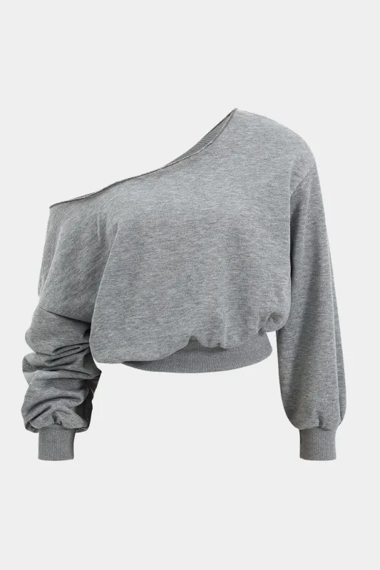 Plus Size Asymmetrical Neck Long-Sleeve Shirt sold by Micas