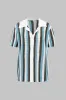 Color Block Stripes Print Knit Button Hollow Out Short-Sleeve Top sold by Micas