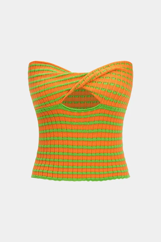Knit Color Block Stripes Print Hollow Out Tube Top sold by Micas