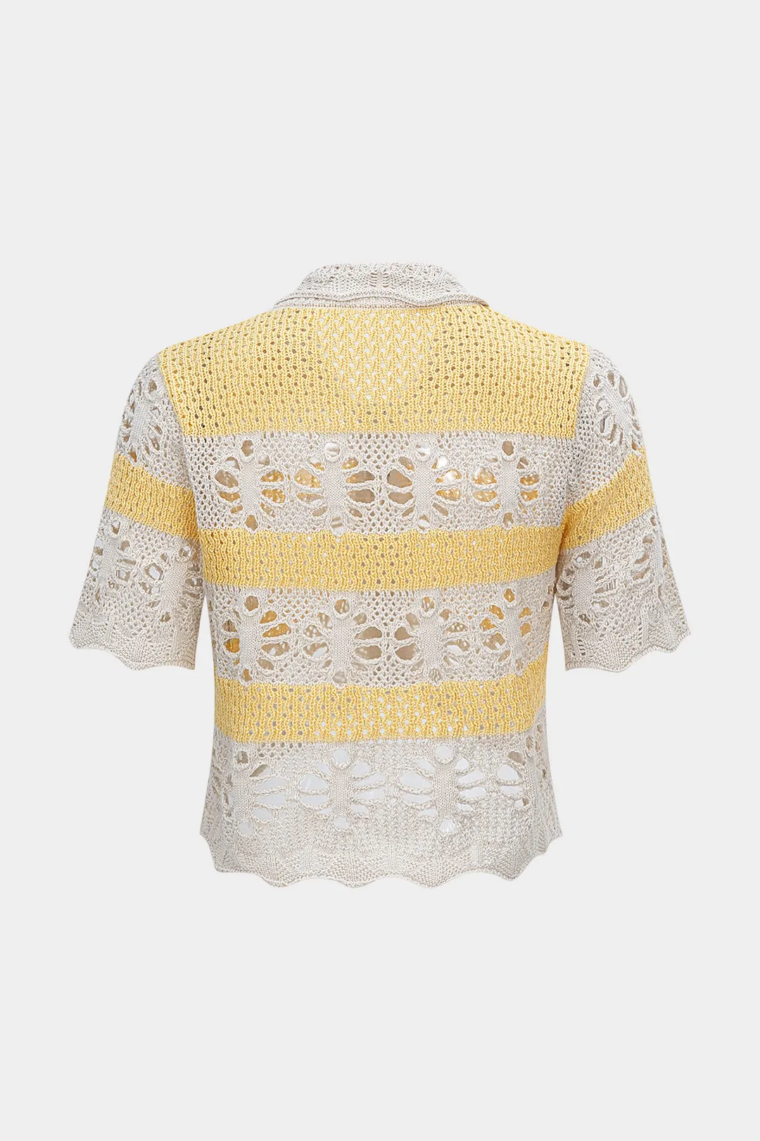 Knit Hollow Out Contrast Short-Sleeve Top sold by Micas product image thumbnail 2