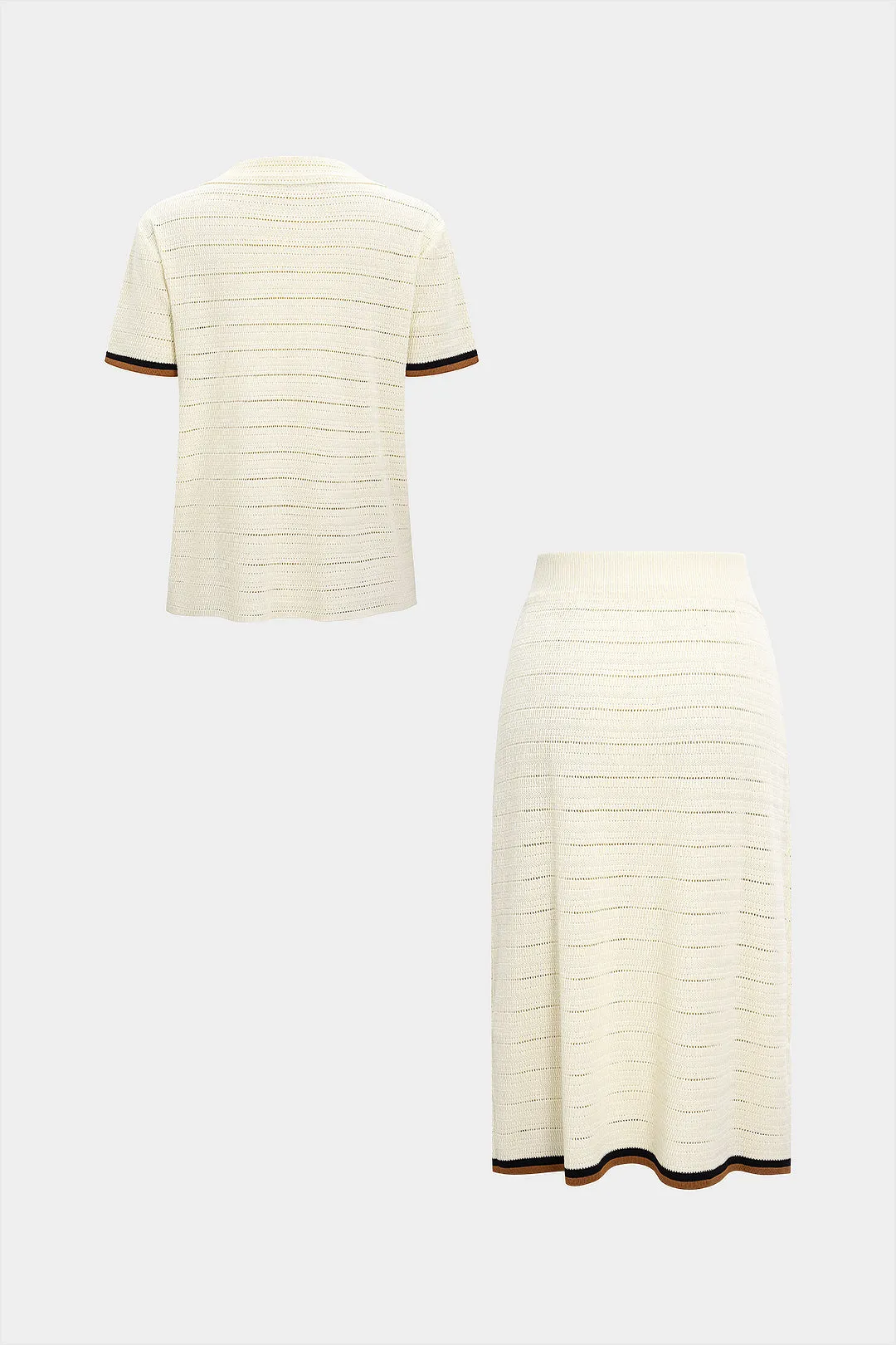 Knit Contrast Button Short-Sleeve Shirt And Skirt Set sold by Micas product image thumbnail 2