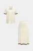 Knit Contrast Button Short-Sleeve Shirt And Skirt Set sold by Micas