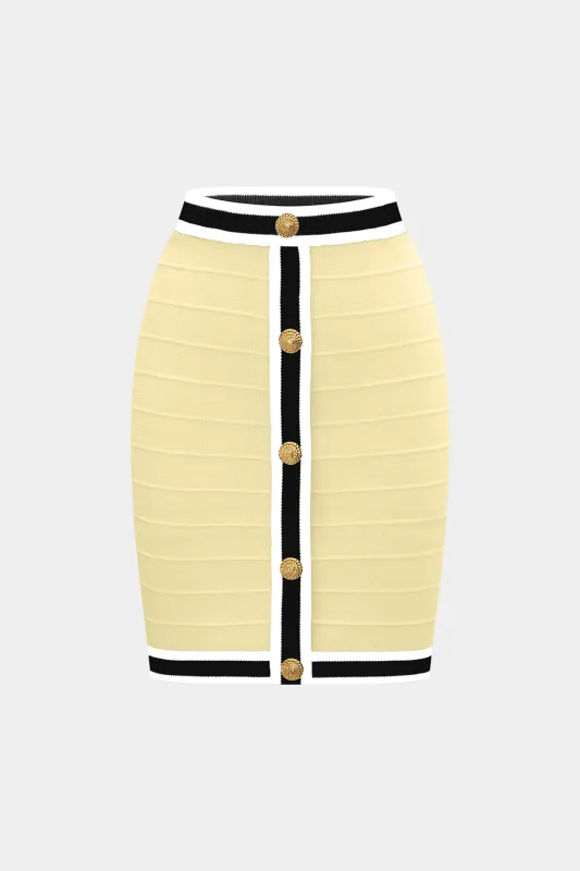 Knit Stripes Contrast Print Button Skirt sold by Micas