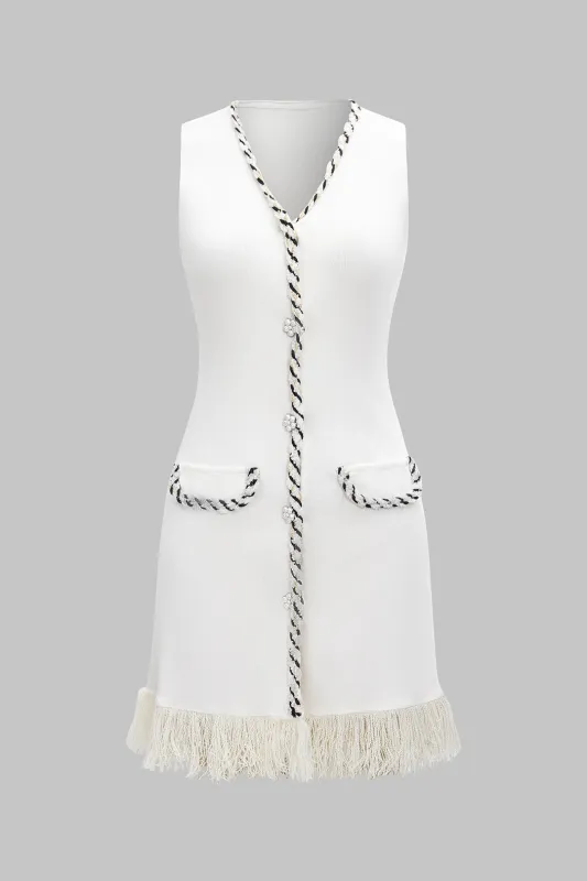 Knitted V-Neck Tank Fringe Sleeveless Dress sold by Micas