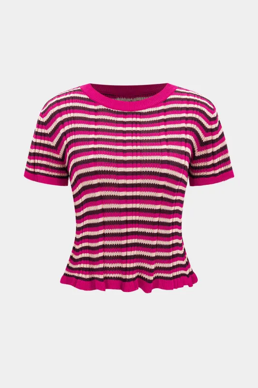 Striber kontrast print strik patchwork kortærmet top sold by Micas