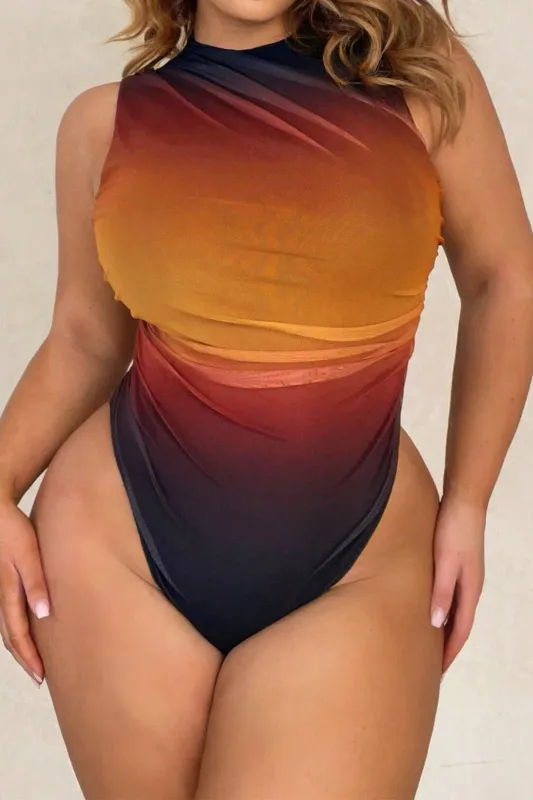 Plus Size Ombre Print Mesh Tank Sleeveless Bodysuit sold by Micas