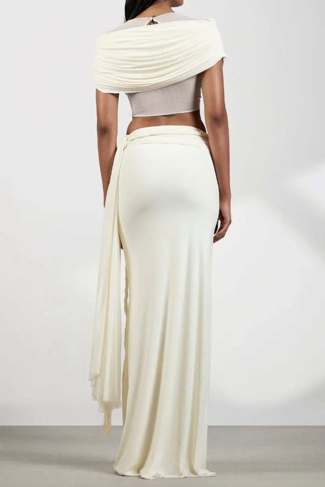 Ruched Short-Sleeve Top And Asymmetrical Braided Knotted Skirt Set sold by Micas product image thumbnail 2