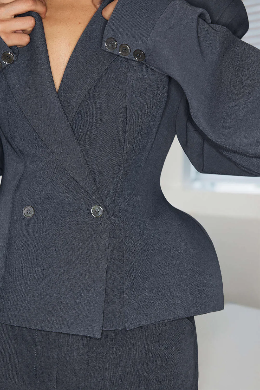 Button Notched Lapel Shoulder Pad Blazer sold by Micas product image thumbnail 3