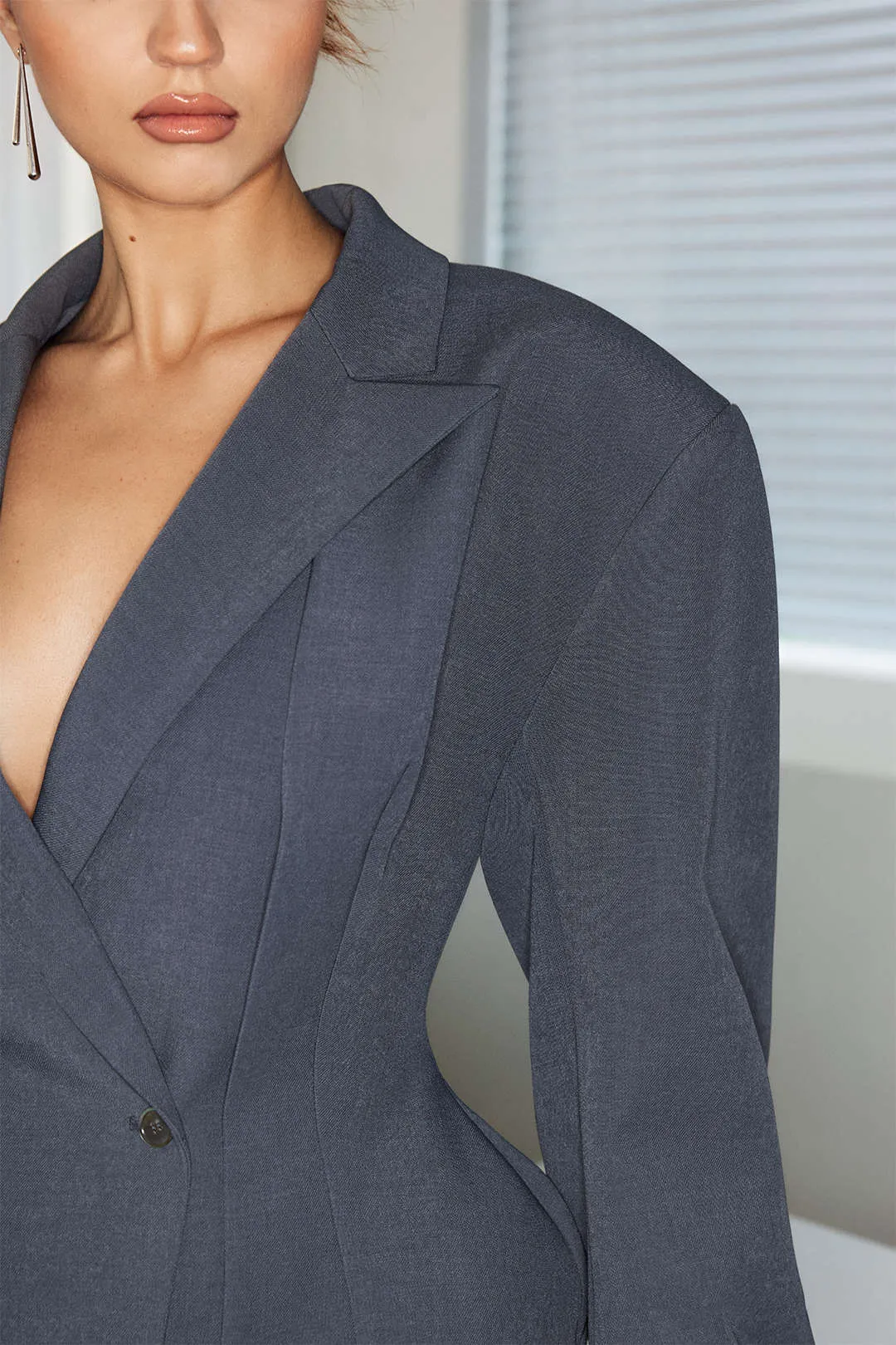 Button Notched Lapel Shoulder Pad Blazer sold by Micas product image thumbnail 4