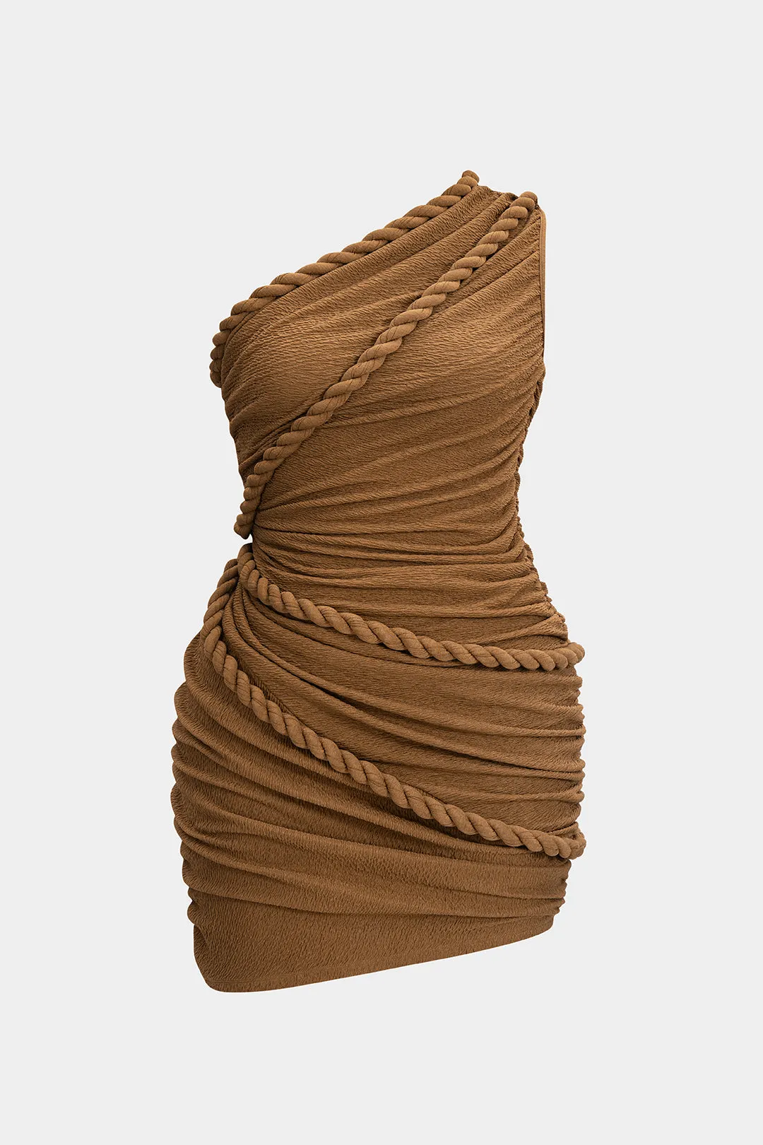 Plus Size Ruched One Shoulder Twist Knot Sleeveless Mini Dress sold by Micas