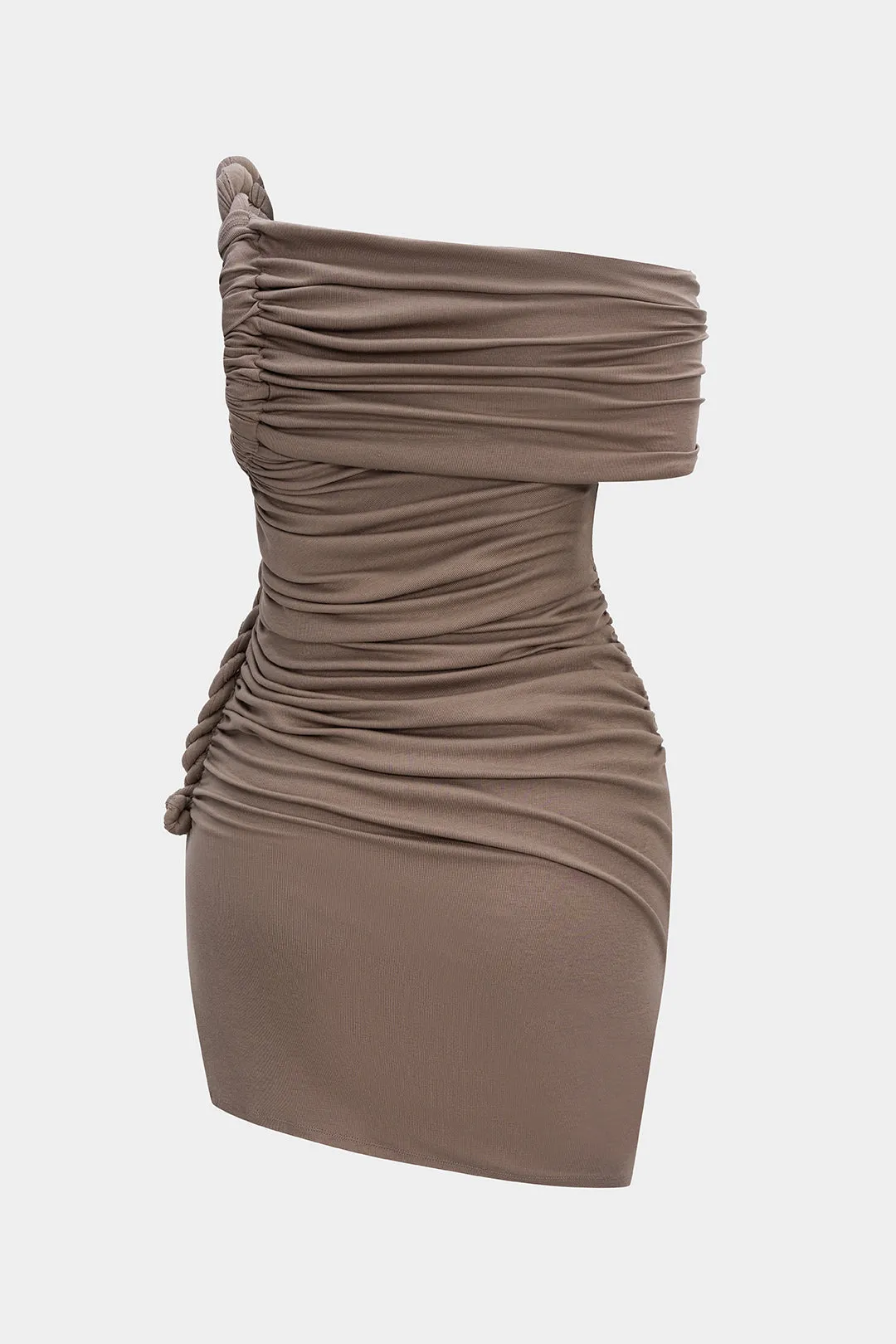 Plus Size Ruched Twist Knot One Shoulder Short Sleeve Midi Dress sold by Micas product image thumbnail 2