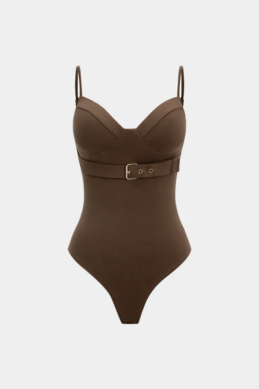 Solid Belted Sleeveless Bodysuit sold by Micas